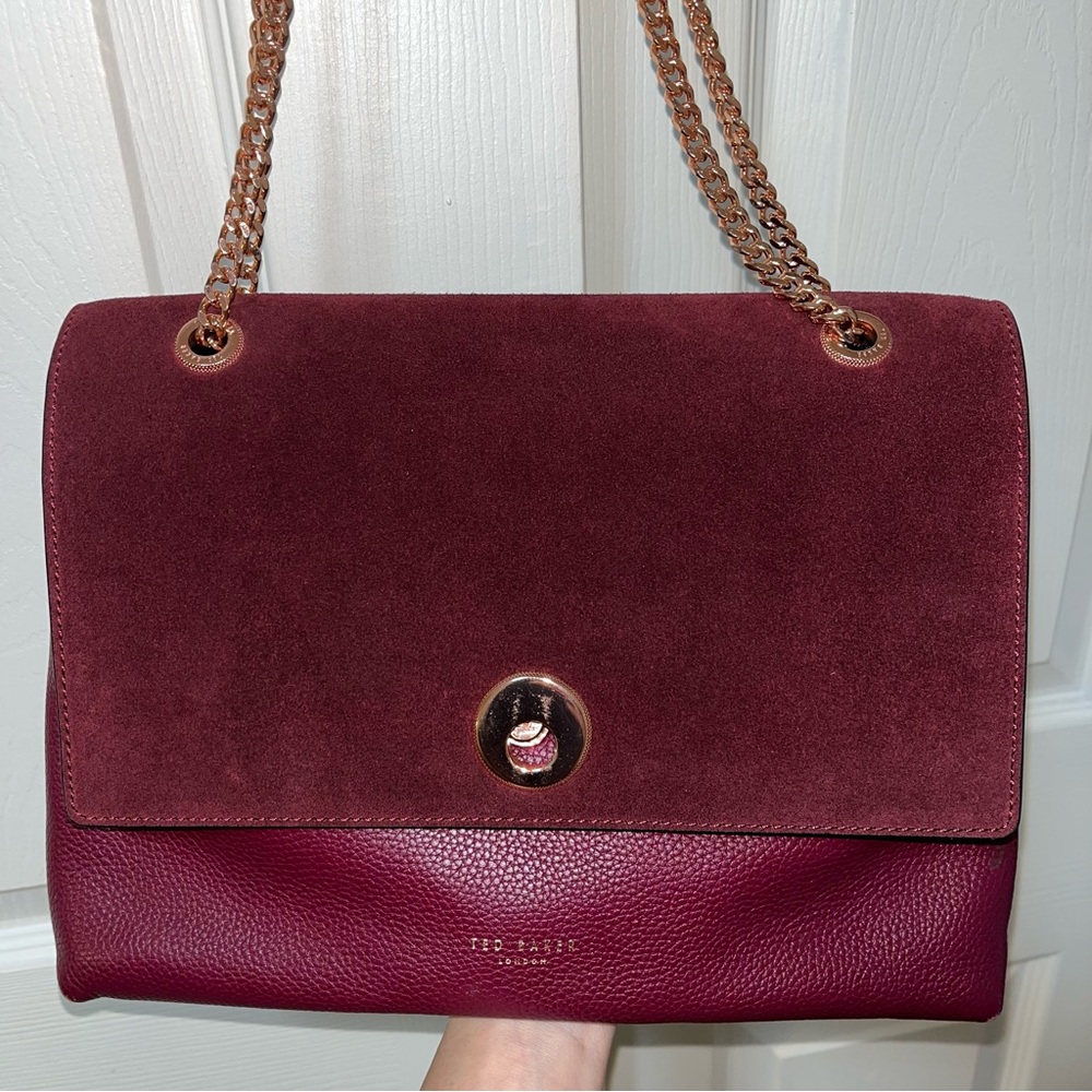 Ted Baker Sophina Circle Lock Suede Shoulder Bag- Burgundy
